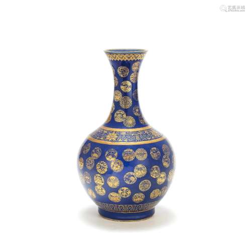 A GILT-DECORATED BLUE-GROUND 'MEDALLION' VASE