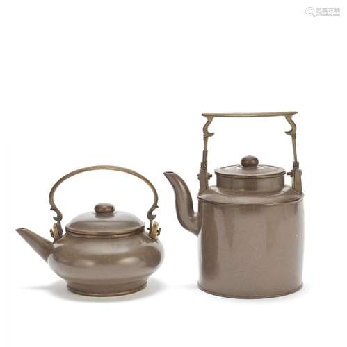 TWO 'THAI MARKET' YIXING TEAPOTS AND COVERS