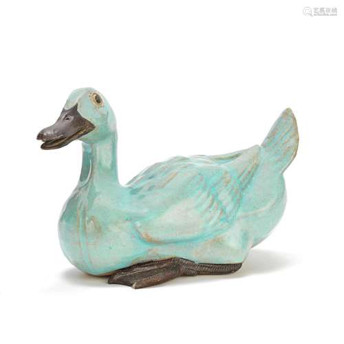 AN IMITATION JUN-GLAZED STONEWARE DUCK