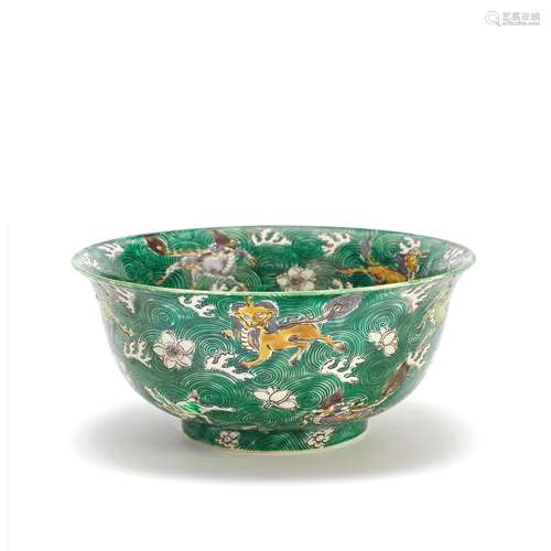 A FAMILLE VERTE 'MYTHICAL BEASTS' BOWL