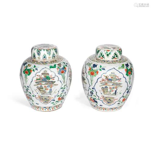 AN ASSOCIATED PAIR OF FAMILLE VERTE 'GINGER' JARS AND COVERS