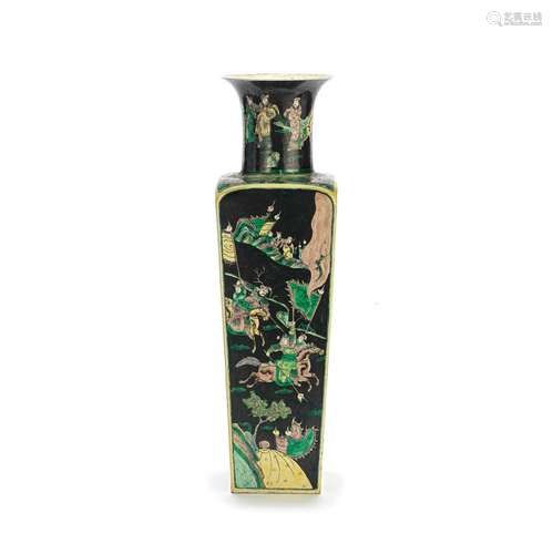 A BLACK-GROUND FAMILLE VERTE BISCUIT VASE