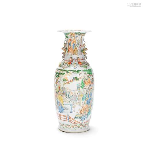 A FAMILLE VERTE BALUSTER VASE