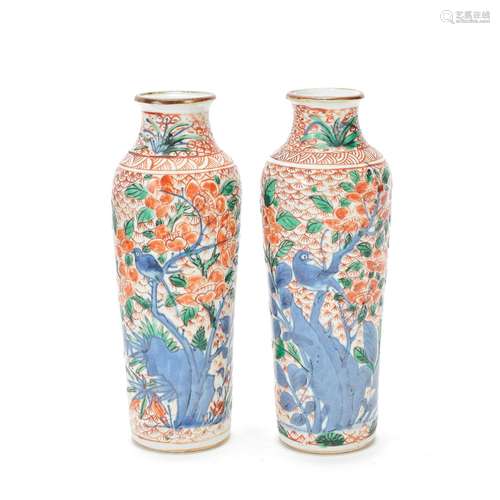 A PAIR OF WUCAI SLEEVE VASES