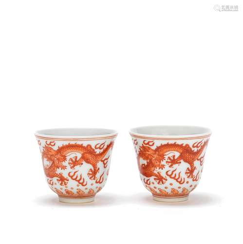 A PAIR OF IRON-RED 'DRAGON' CUPS