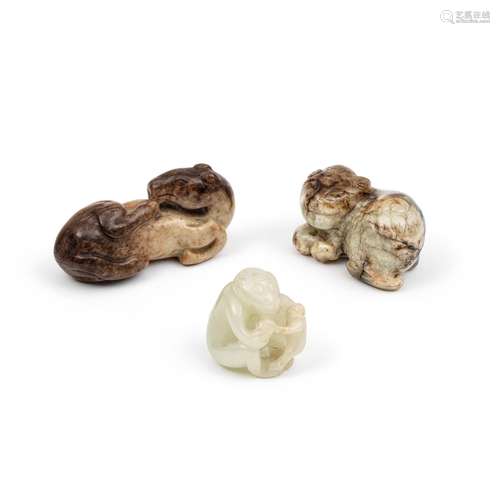 THREE JADE ANIMAL CARVINGS