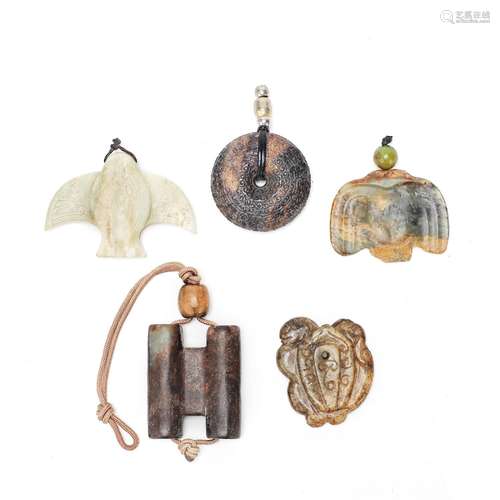 A GROUP OF FIVE ARCHAISTIC PENDANTS