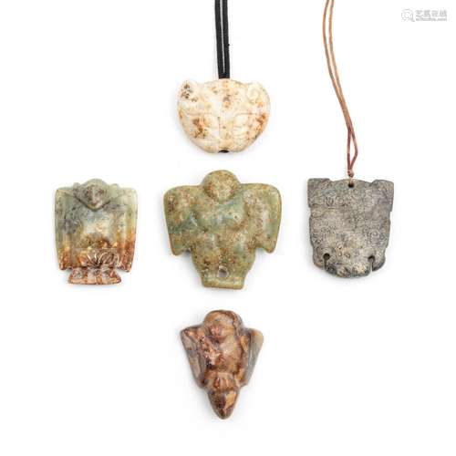 A GROUP OF FIVE ARCHAISTIC JADE PENDANTS