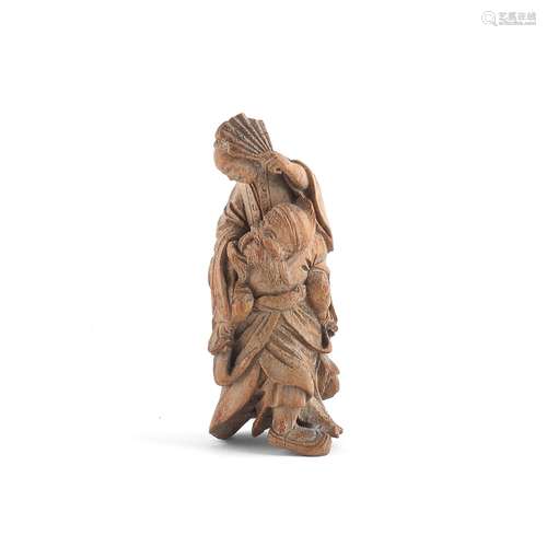 A CARVED BAMBOO FIGURAL GROUP