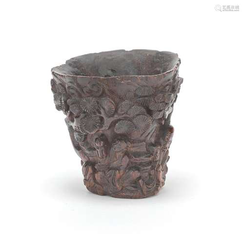 A CARVED CHEN XIANG MU LIBATION CUP