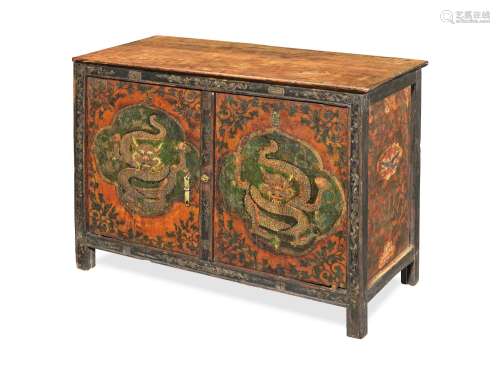 A PAINTED WOOD 'DRAGON' CABINET