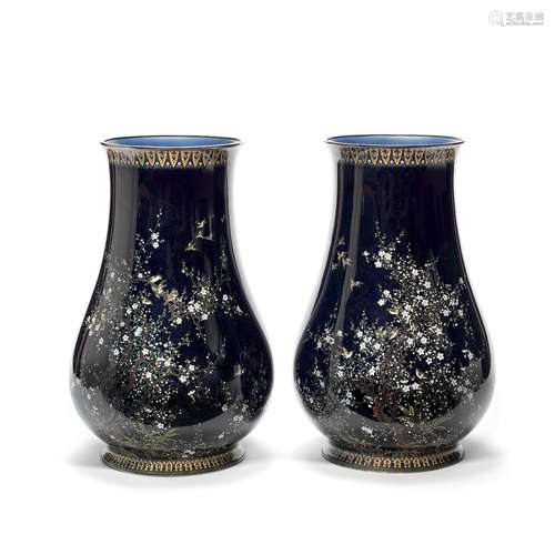 A PAIR OF CLOISONNÉ-ENAMEL ON SILVER VASES