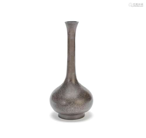 A SILVER-INLAID BRONZE BOTTLE VASE