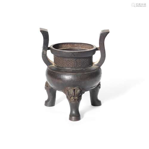 A BRONZE TRIPOD INCENSE BURNER