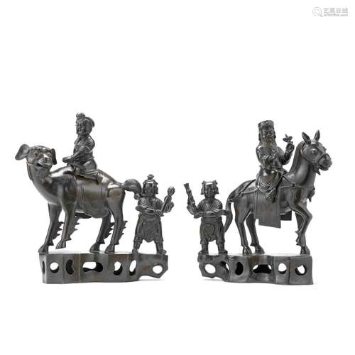 A PAIR OF 'DAOIST DEITIES' INCENSE BURNERS