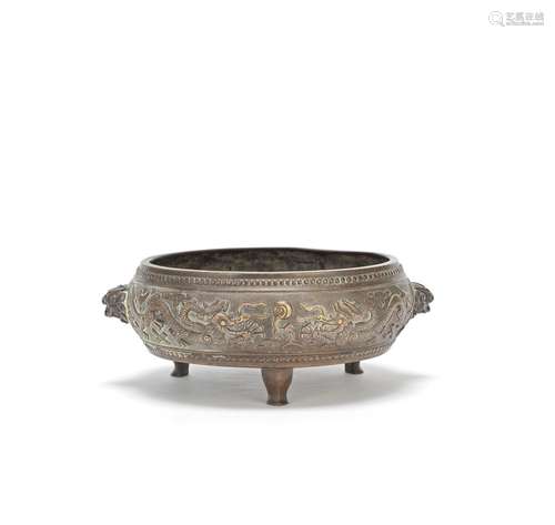 A BRONZE TRIPOD INCENSE BURNER