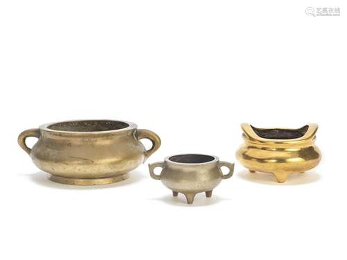 THREE BRONZE INCENSE BURNERS