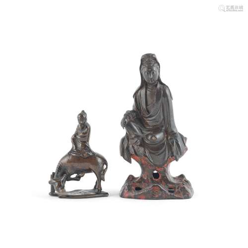 TWO BRONZE MODELS OF GUANYIN AND LAOZI