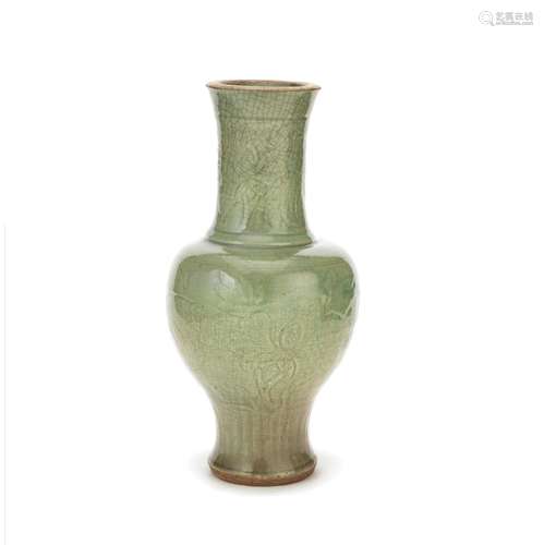 A LONGQUAN CELADON CRACKLE-GLAZED BALUSTER VASE