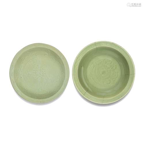 A LONGQUAN CELADON-GLAZED 'LOTUS' DISH AND A LONGQUAN CELADO...