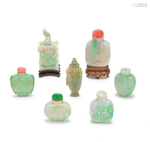 SEVEN JADEITE SNUFF BOTTLES