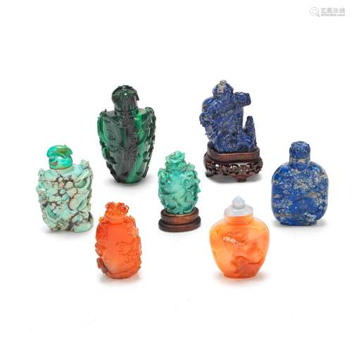 SEVEN HARDSTONE SNUFF BOTTLES