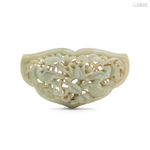 A RETICULATED JADE RUYI-FORM PLAQUE