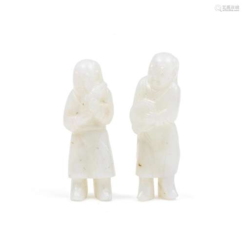 TWO WHITE JADE FIGURES OF MUSICIANS