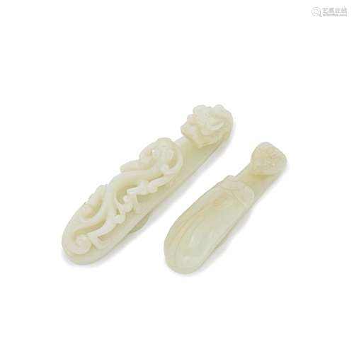 TWO PALE GREEN JADE BELT HOOKS