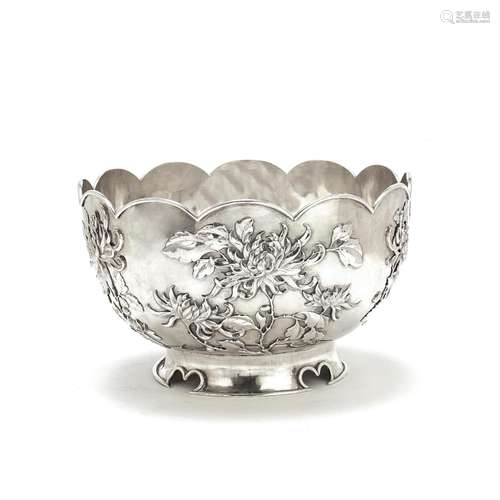 A CHINESE EXPORT SILVER 'CHRYSANTHEMUM' BOWL