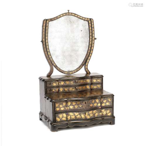 AN EXPORT BLACK LACQUER AND GILT-DECORATED MIRROR STAND