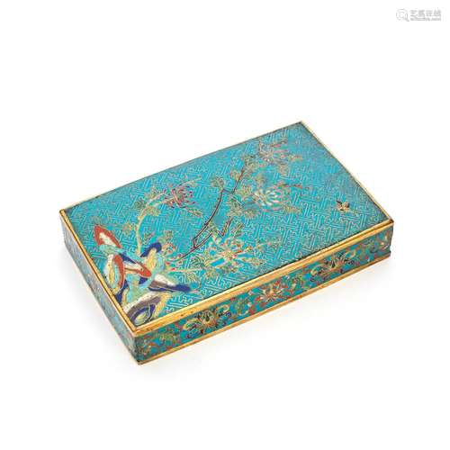 A CLOISONNÉ-ENAMEL RECTANGULAR BOX COVER AND COPPER-ALL...