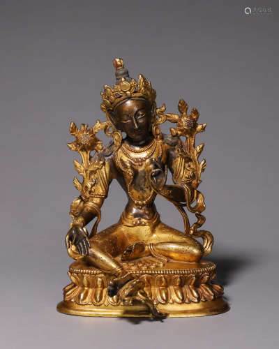 铜鎏金度母佛像