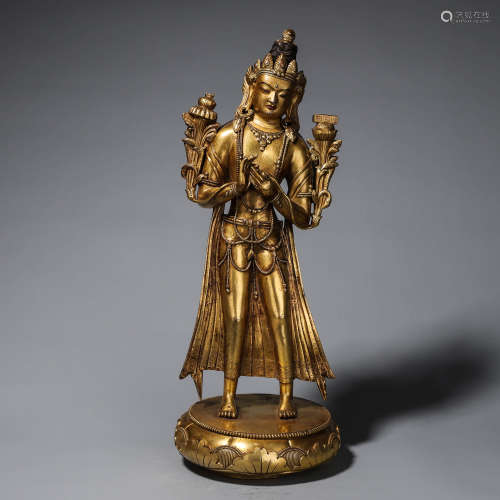 铜鎏金度母佛像摆件