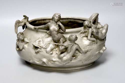 After A. Foretay. An Art Nouveau pewter centrepiece cast wit...