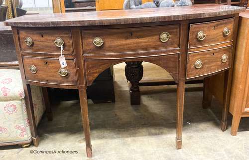 A George III mahogany bow front sideboard, W.150cm D.62cm H....