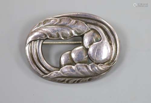 A Georg Jensen sterling oval leaf and fruit brooch, no. 18, ...