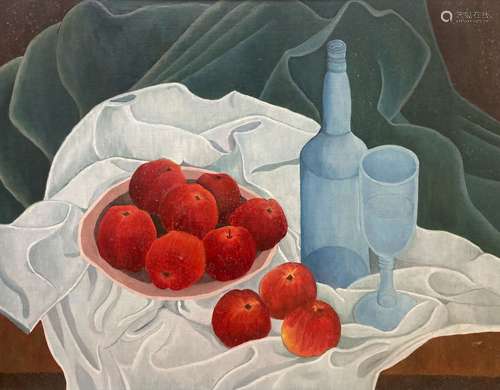 Barbara Frey (1909-2000), oil on board, 'Apples' Still life,...