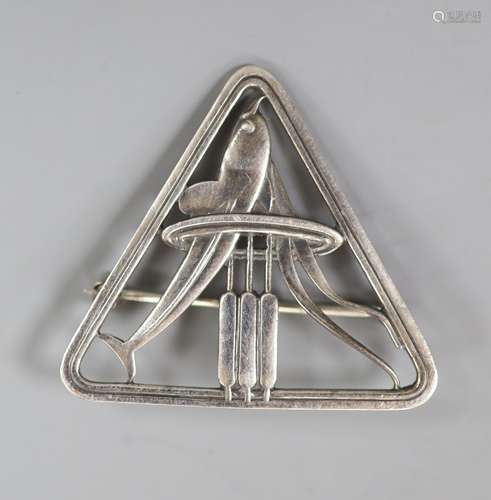 A Georg Jensen sterling dolphin amongst reeds brooch, no. 25...