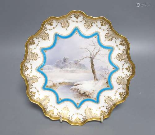 A Royal Doulton cabinet plate, painted with a river landscap...