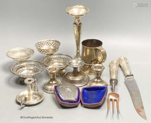 A group of assorted small silver etc. including two pairs of...