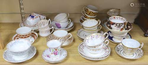 A group of 19th century and later cups and saucers, etc., ma...