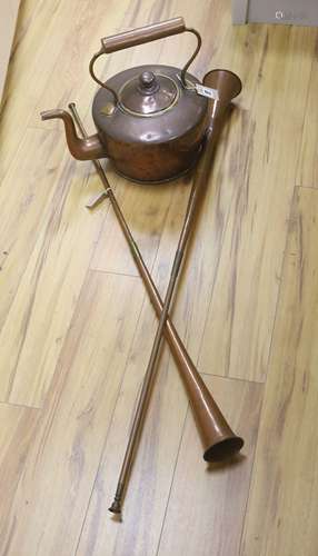 A large Victorian copper kettle with cover, 43cm including h...