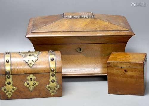 A Victorian rosewood sarcophagus tea caddy, 36.5 cm, a mahog...