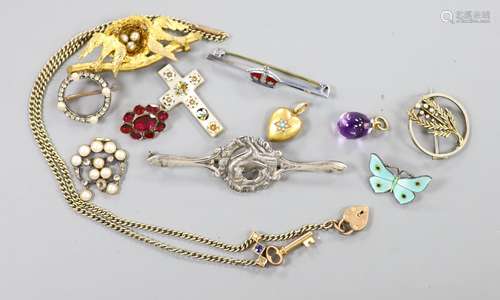 Sundry jewellery including Victorian rose cut diamond and se...