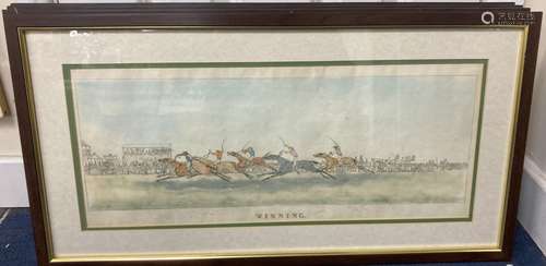 A set of 4 hand-coloured horse racing prints, 18 x 54cm.