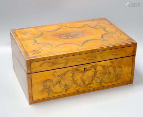 An early Victorian floral marquetry and satinwood writing sl...