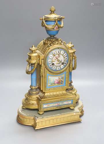 A late 19th century French gilt metal and porcelain mounted ...