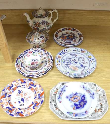 Victorian printed and enamelled tableware, including Davenpo...