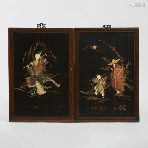 A Pair of Soapstone Inlaid 'Figural' Panels, Republican